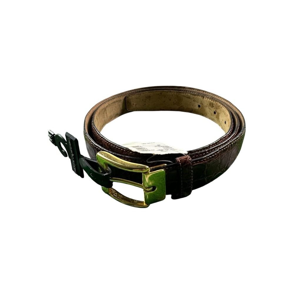 Saks Fifth Ave Brown Genuine Caiman Crocodile Belt Size 44 NEW